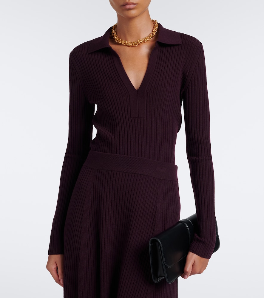 Ribbed-Knit Wool-Blend Polo Sweater