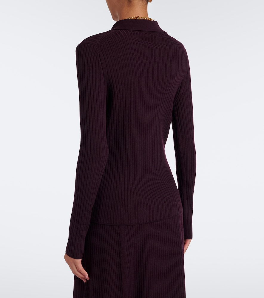 Ribbed-Knit Wool-Blend Polo Sweater