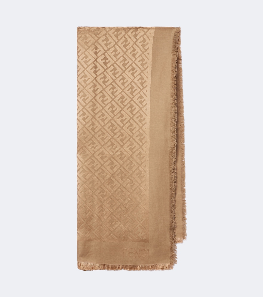 Fendi Ff Zucca Jacquard Silk And Wool Scarf In Brown