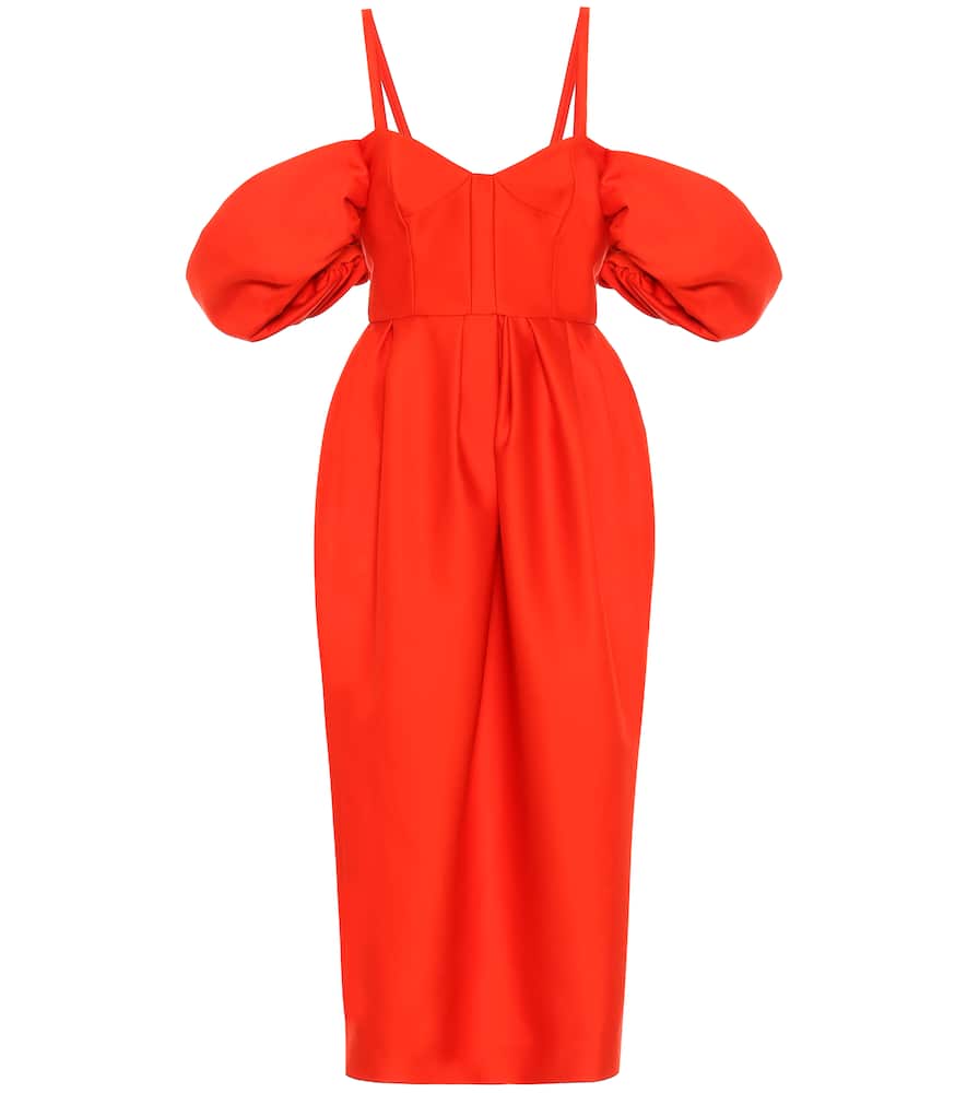 Click to view more detailed imagery on our partner's website Rosie Assoulin Cold-Shoulder Pleated Cotton-Poplin Midi Dress In Red