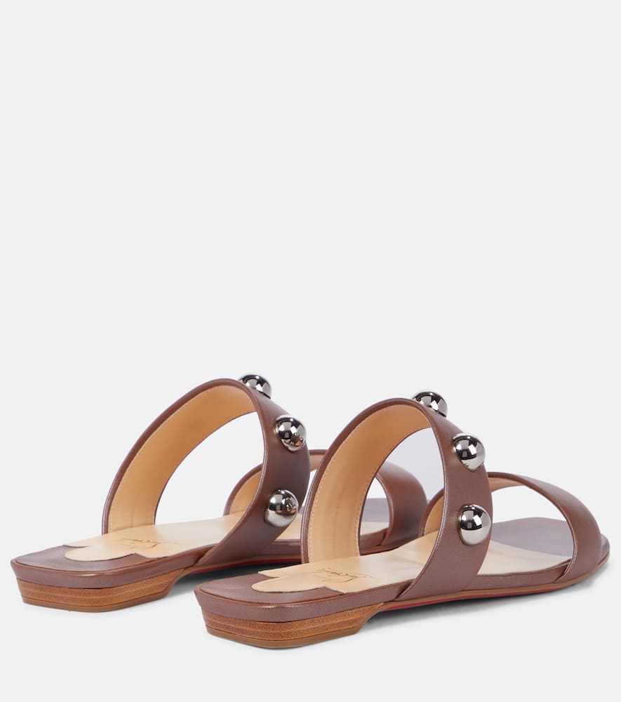 Shop Christian Louboutin Simple Bille Embellished Leather Sandals In Brown