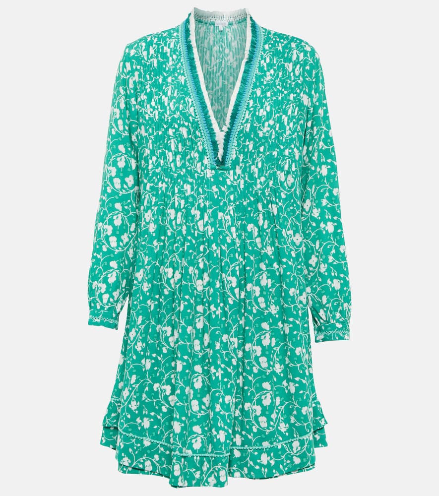 Poupette St Barth Ola Floral Georgette Minidress In Green Poppy