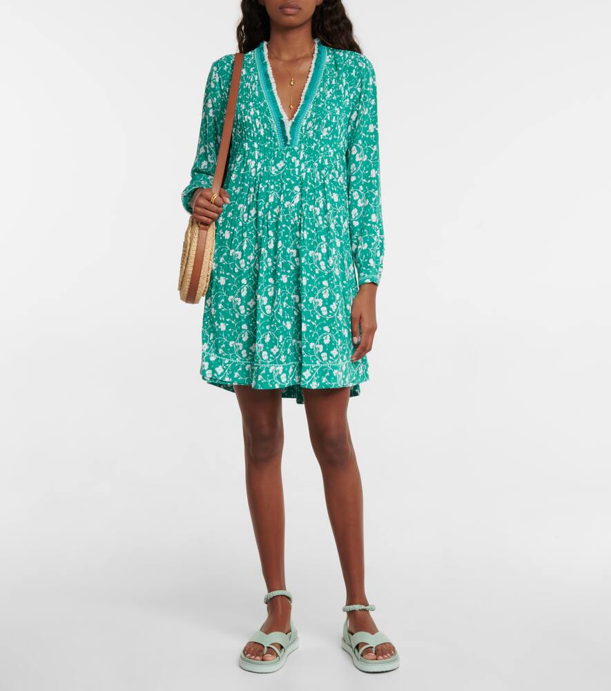 Poupette St Barth Ola Floral Georgette Minidress In Green Poppy