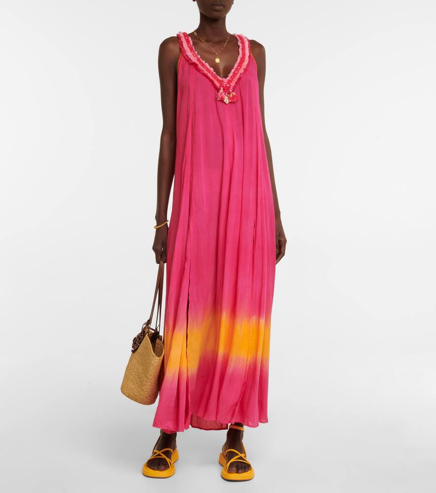 Poupette St Barth Nava Tie-dye Maxi Dress In Fuchsia Orange