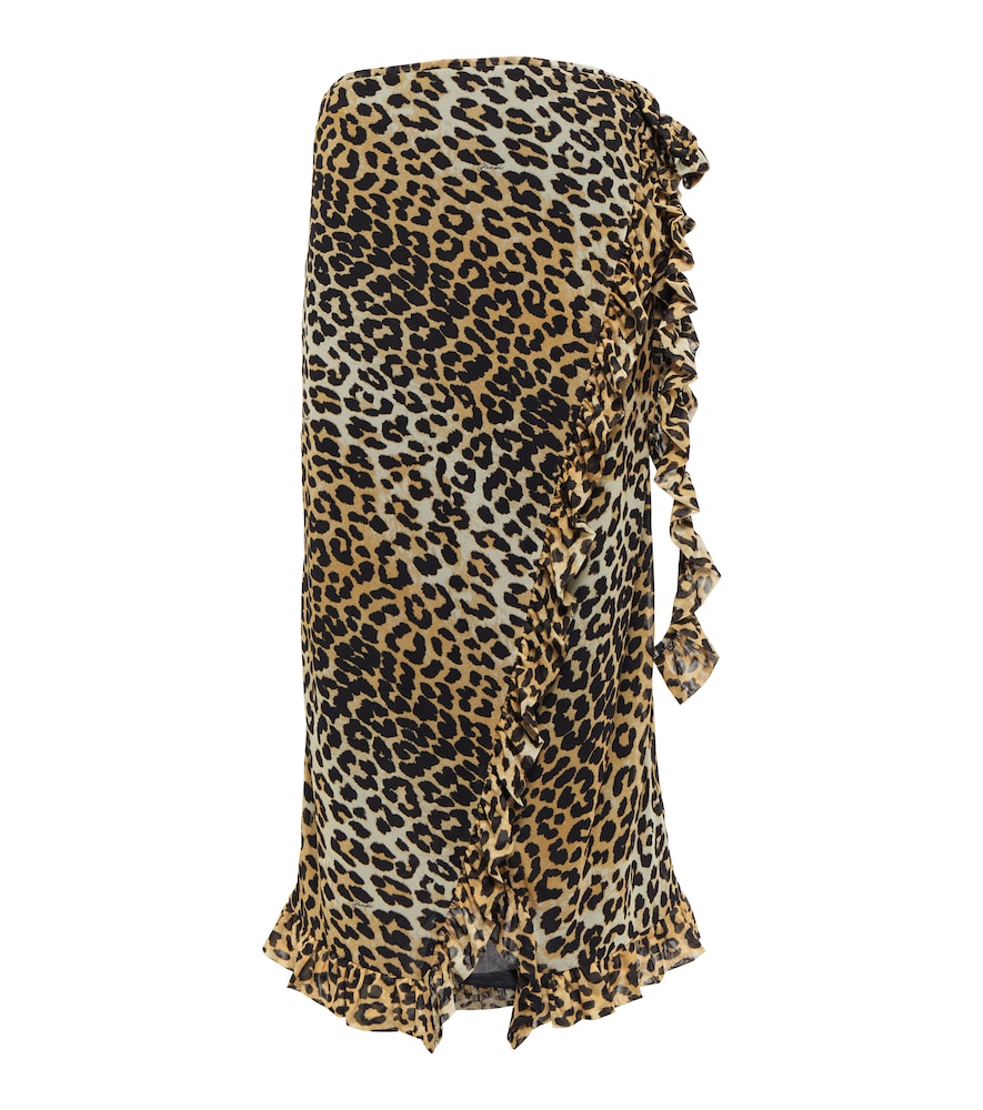 Ganni Leopard-print wrap midi skirt