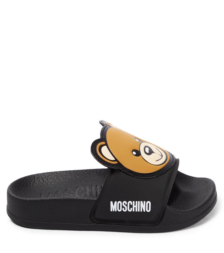 Shop Moschino Logo Rubber Slides In Black