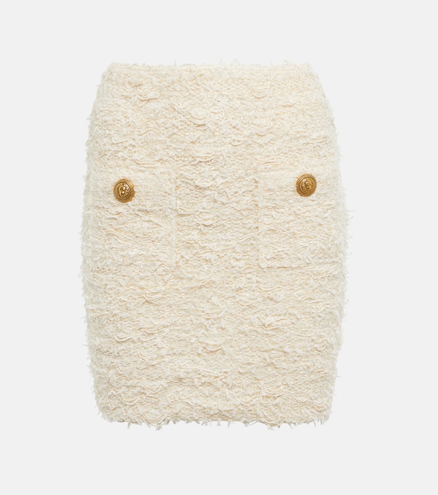 Balmain White Tweed High-waisted Miniskirt With Pockets In Naturel