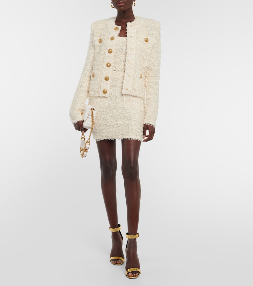 Balmain White Tweed High-waisted Miniskirt With Pockets In Naturel