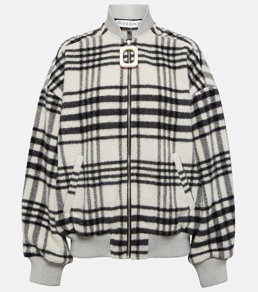 Checked wool-blend bomber jacket