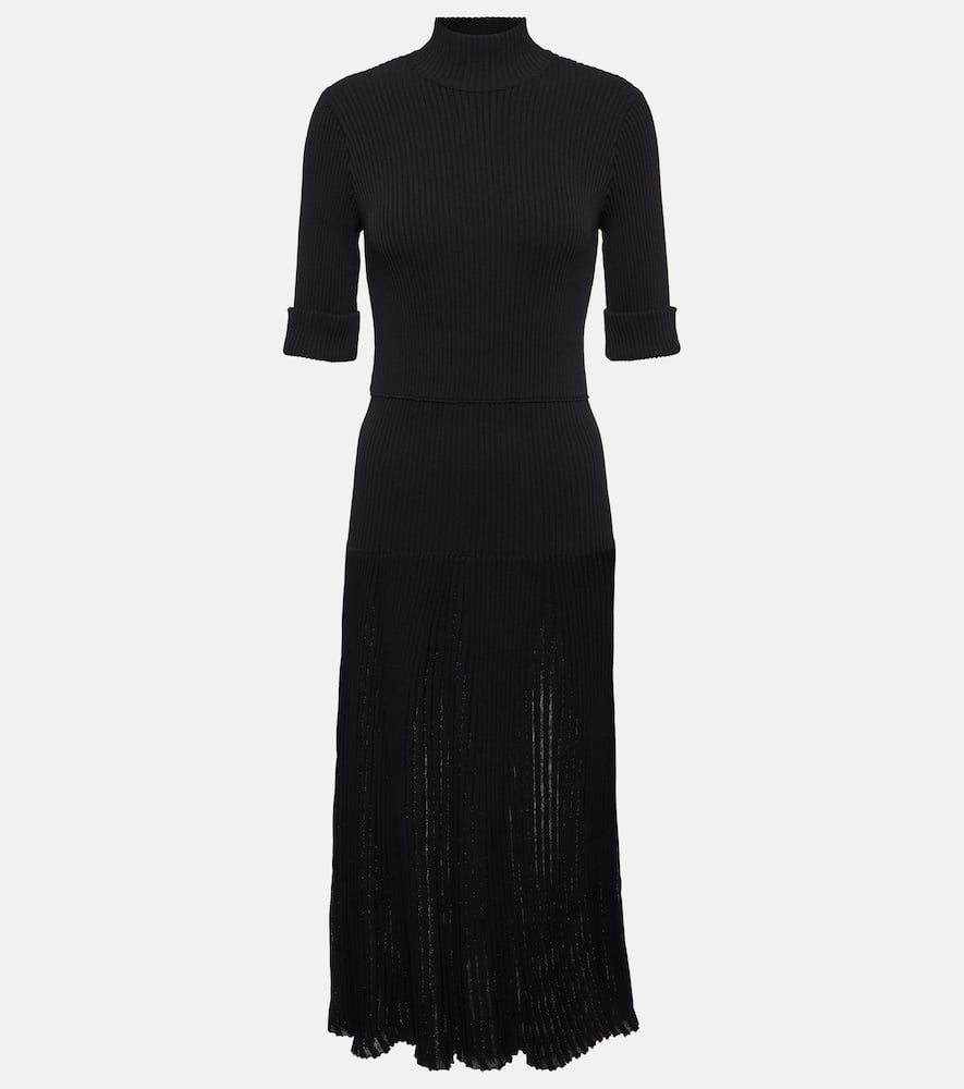 Shop Dorothee Schumacher Plissé Knit Midi Dress In Black