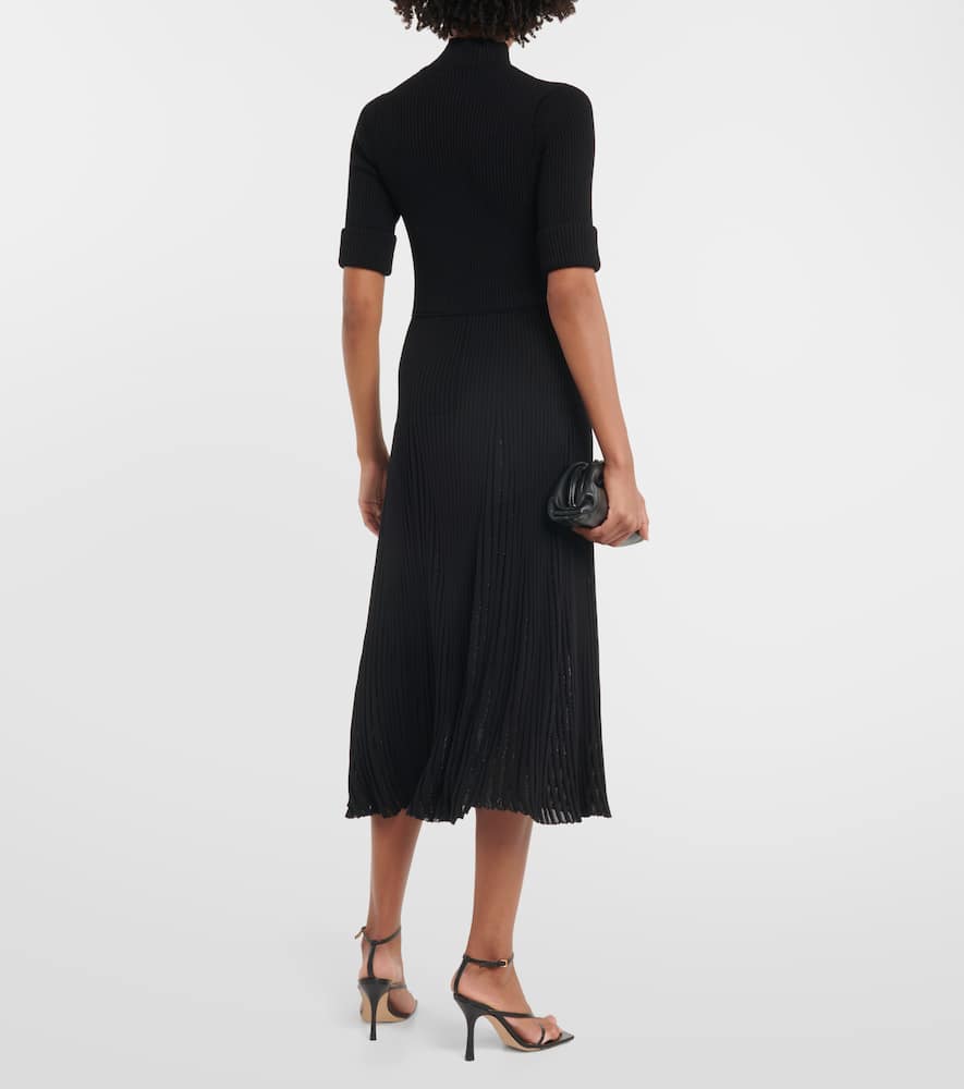 Shop Dorothee Schumacher Plissé Knit Midi Dress In Black