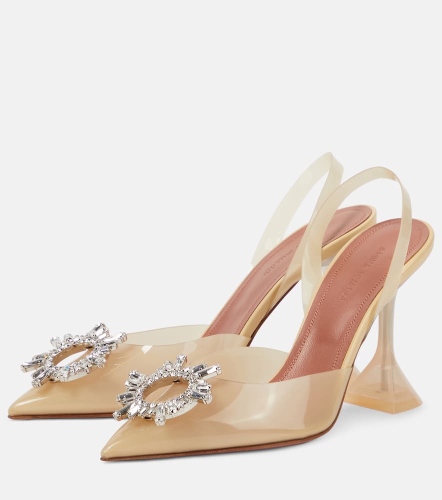 Amina Muaddi Begum Glass Crystal-embellished Pvc Slingback Pumps In Beige