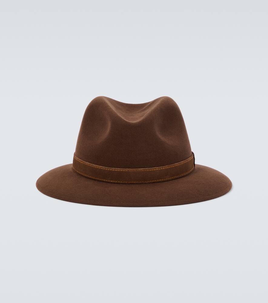 Borsalino Leather-trimmed wool fedora