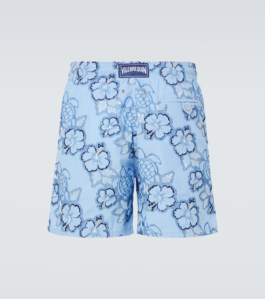 Vilebrequin Hibiscus Embroidered Swim Trunks In Blue