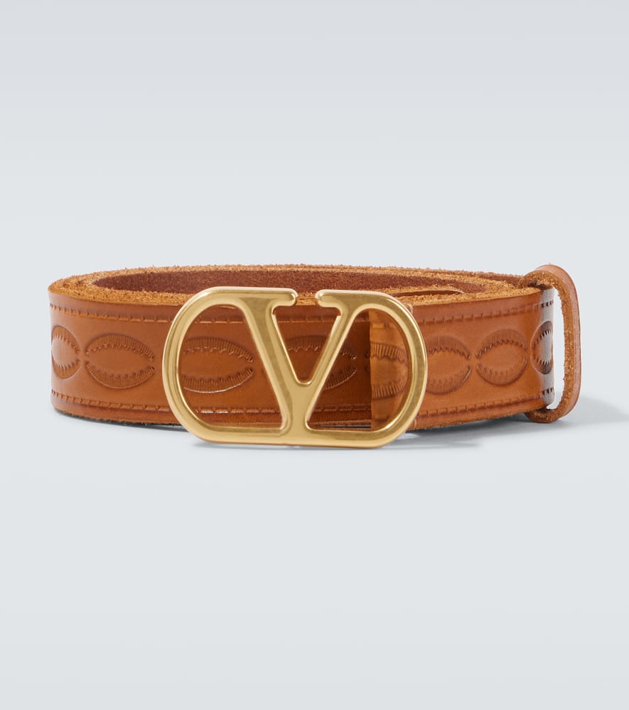 Valentino Adjustable Debossed Punched Holes Embossed Belts In Braun