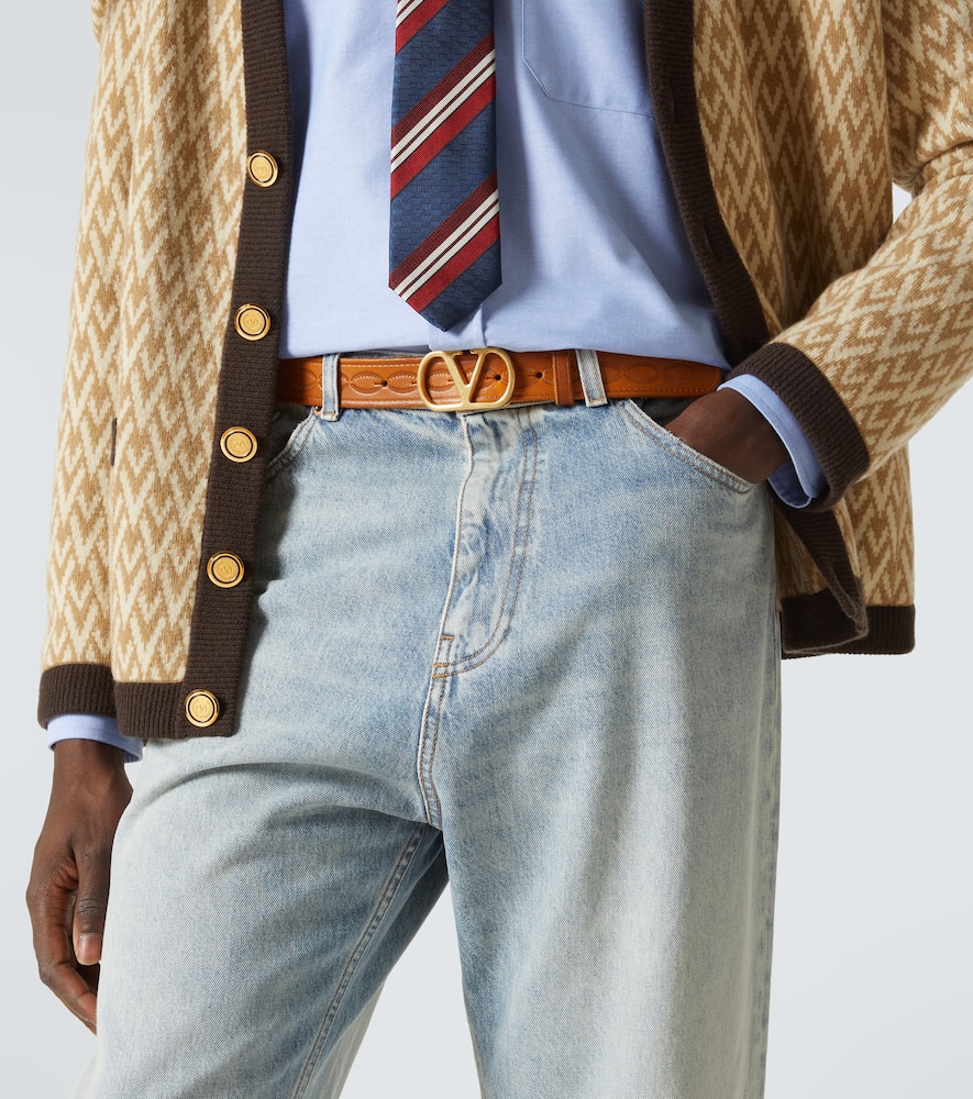 Valentino Adjustable Debossed Punched Holes Embossed Belts In Braun