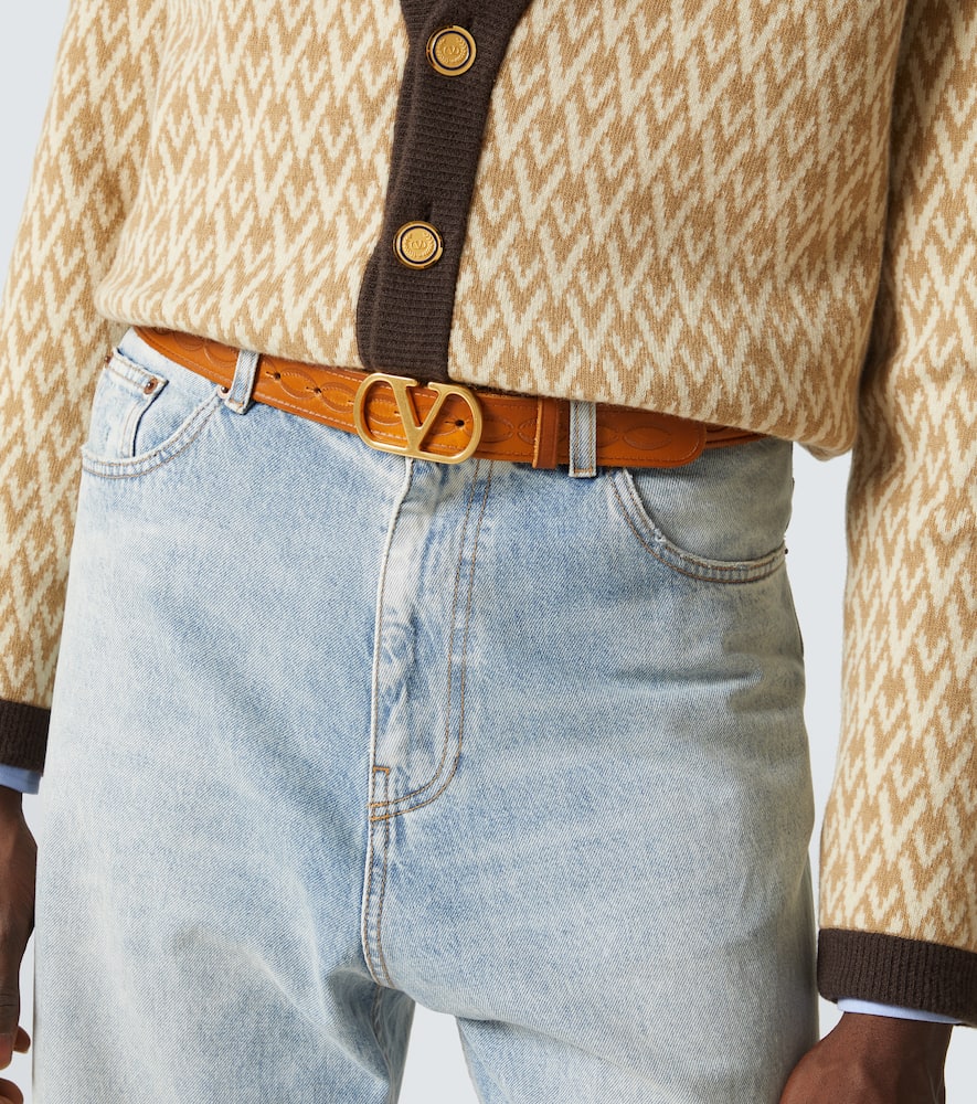 Valentino Adjustable Debossed Punched Holes Embossed Belts In Braun