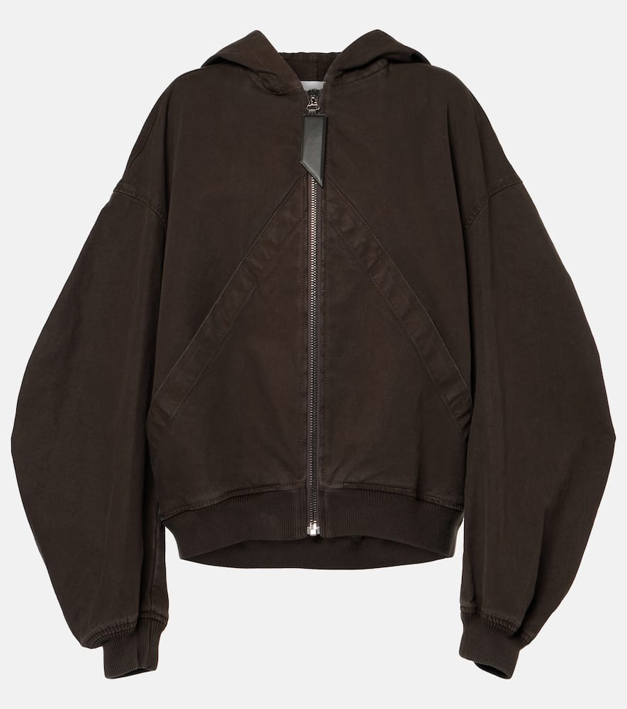 Attico Oversized Cotton Bomber Jacket With Hood In Brown
