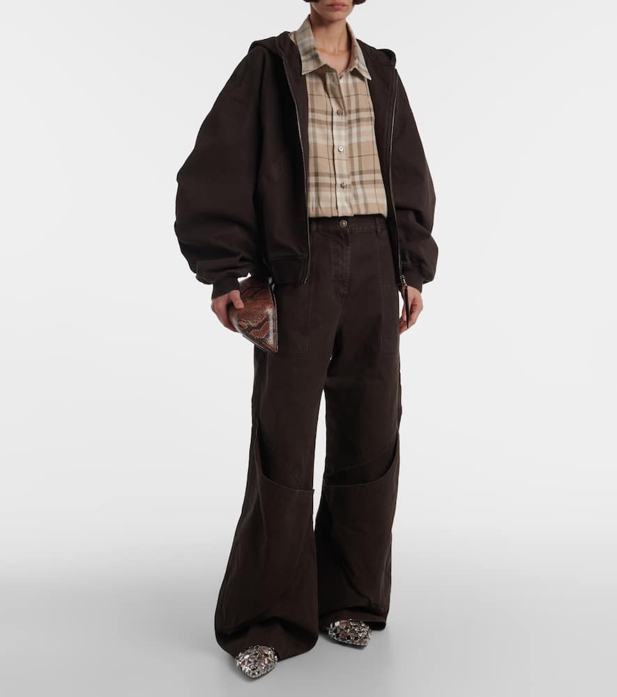 Attico Oversized Cotton Bomber Jacket With Hood In Brown