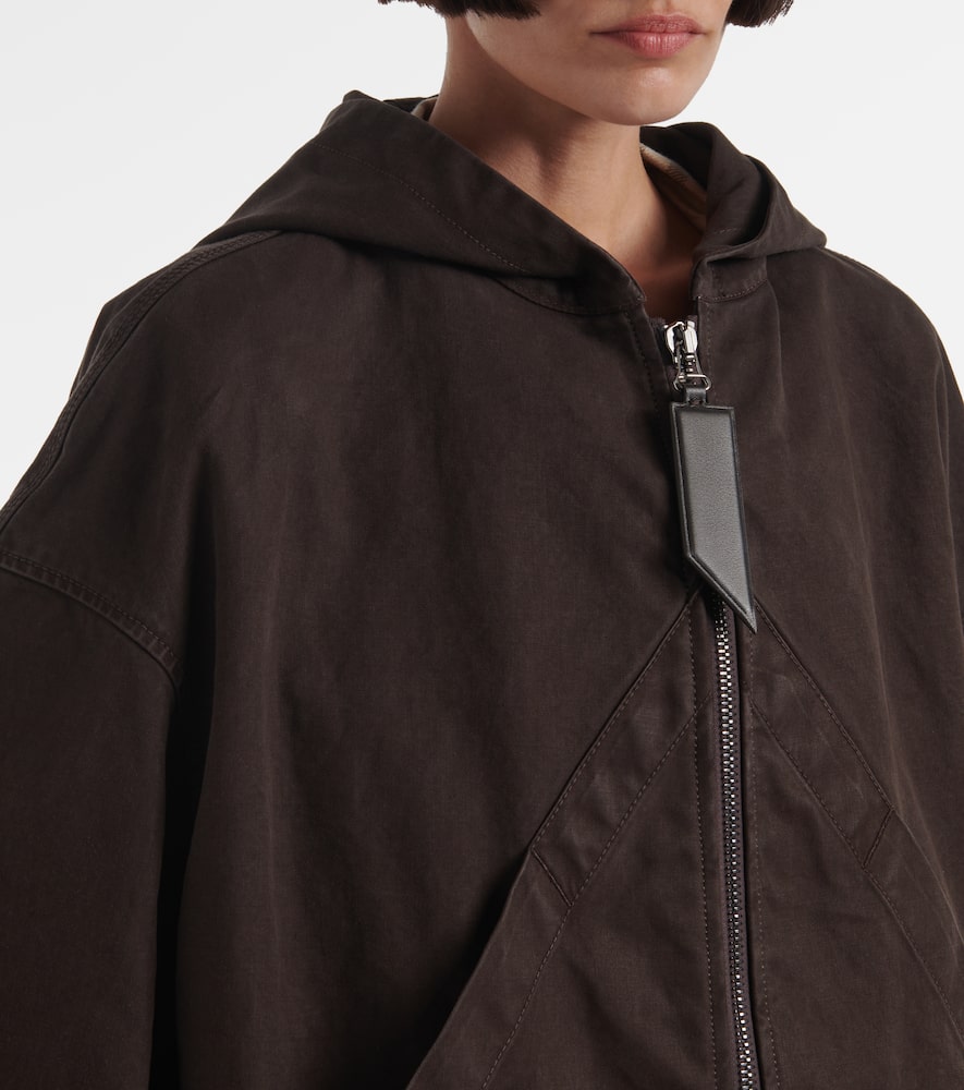 Attico Oversized Cotton Bomber Jacket With Hood In Brown