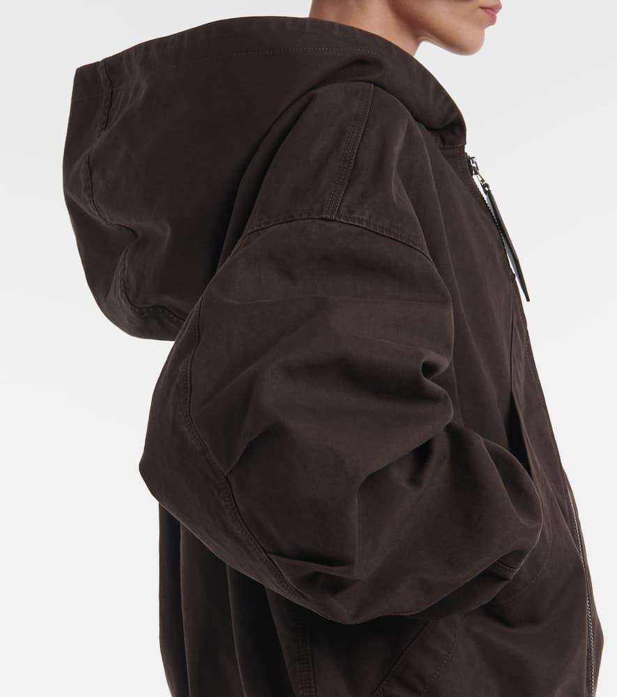 Attico Oversized Cotton Bomber Jacket With Hood In Brown