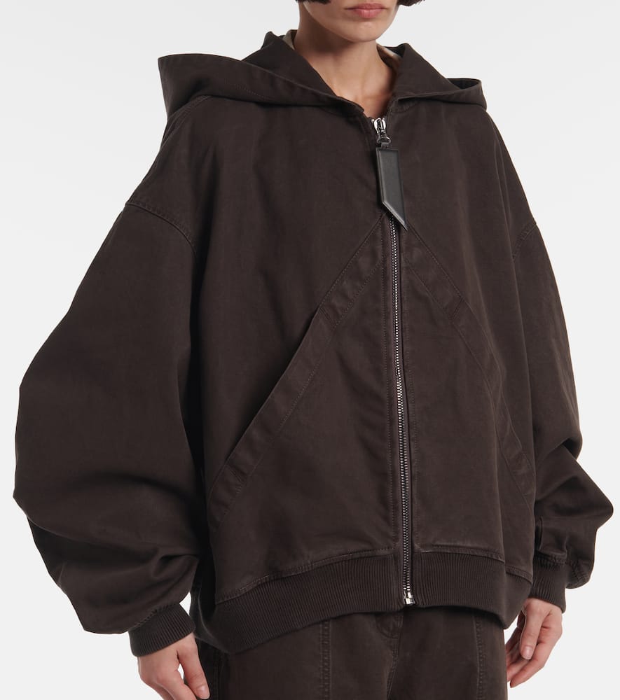 Attico Oversized Cotton Bomber Jacket With Hood In Brown