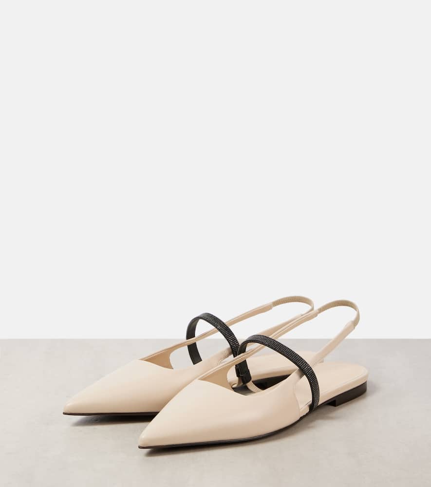 Brunello Cucinelli Pointed Toe Slingback Ballerinas In Beige