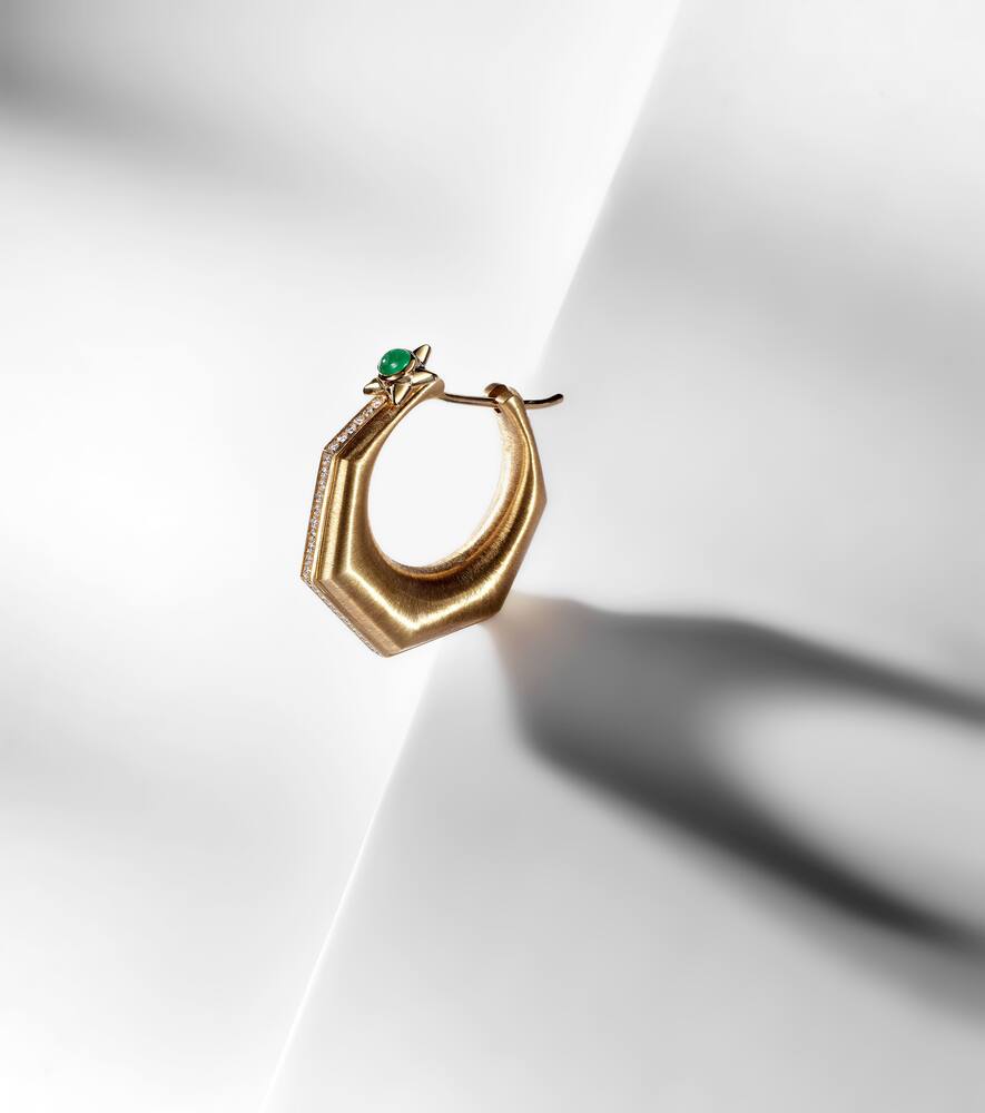 Shop Marie Lichtenberg Baba Large 18kt Gold Single Earring With Diamonds And Emerald