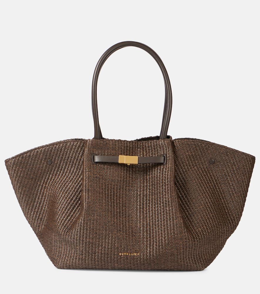 DeMellier New York leather-trimmed raffia tote bag