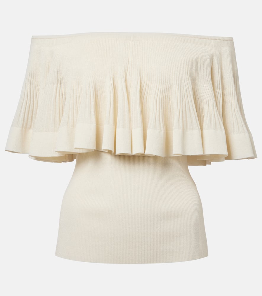 Illuminate pleated ribbed-knit top