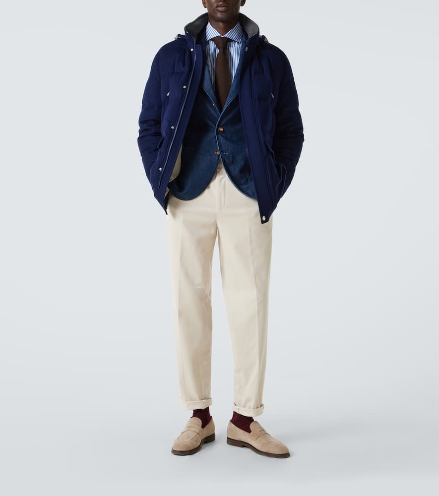 Brunello Cucinelli Wool Down Jacket With Detachable Hood In Blue