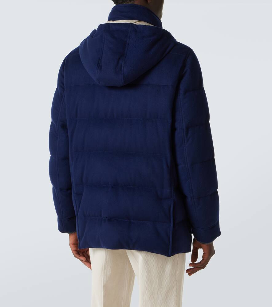 Brunello Cucinelli Wool Down Jacket With Detachable Hood In Blue