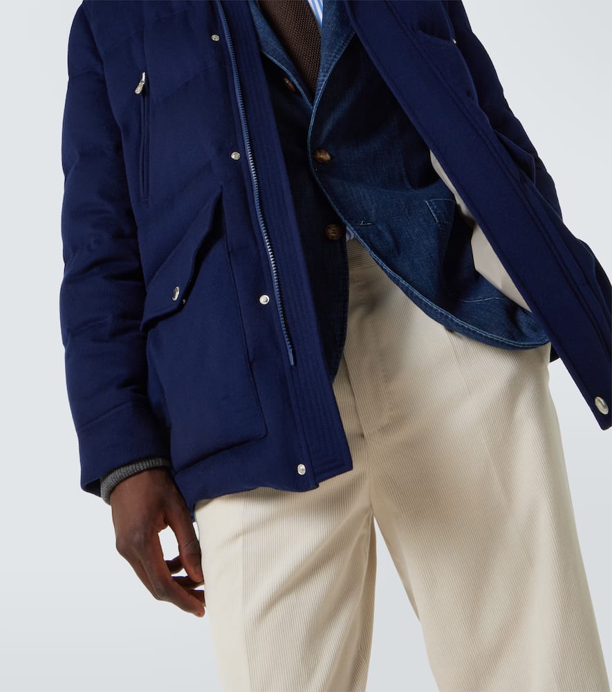 Brunello Cucinelli Wool Down Jacket With Detachable Hood In Blue