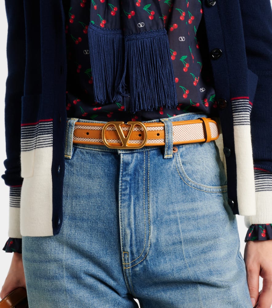 Shop Valentino Vlogo Canvas And Leather Belt