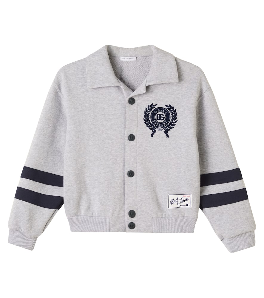 Dolce & Gabbana Kids' Dg Cotton Fleece Varsity Jacket In Gray