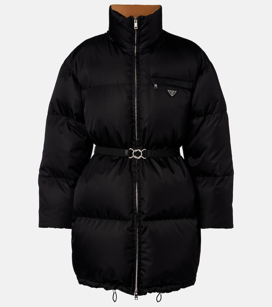 Prada Re-nylon Belted Down Jacket In Black
