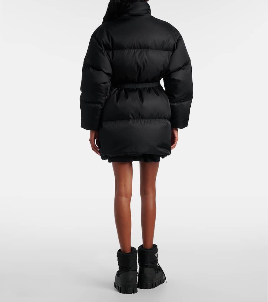 Prada Re-nylon Belted Down Jacket In Black