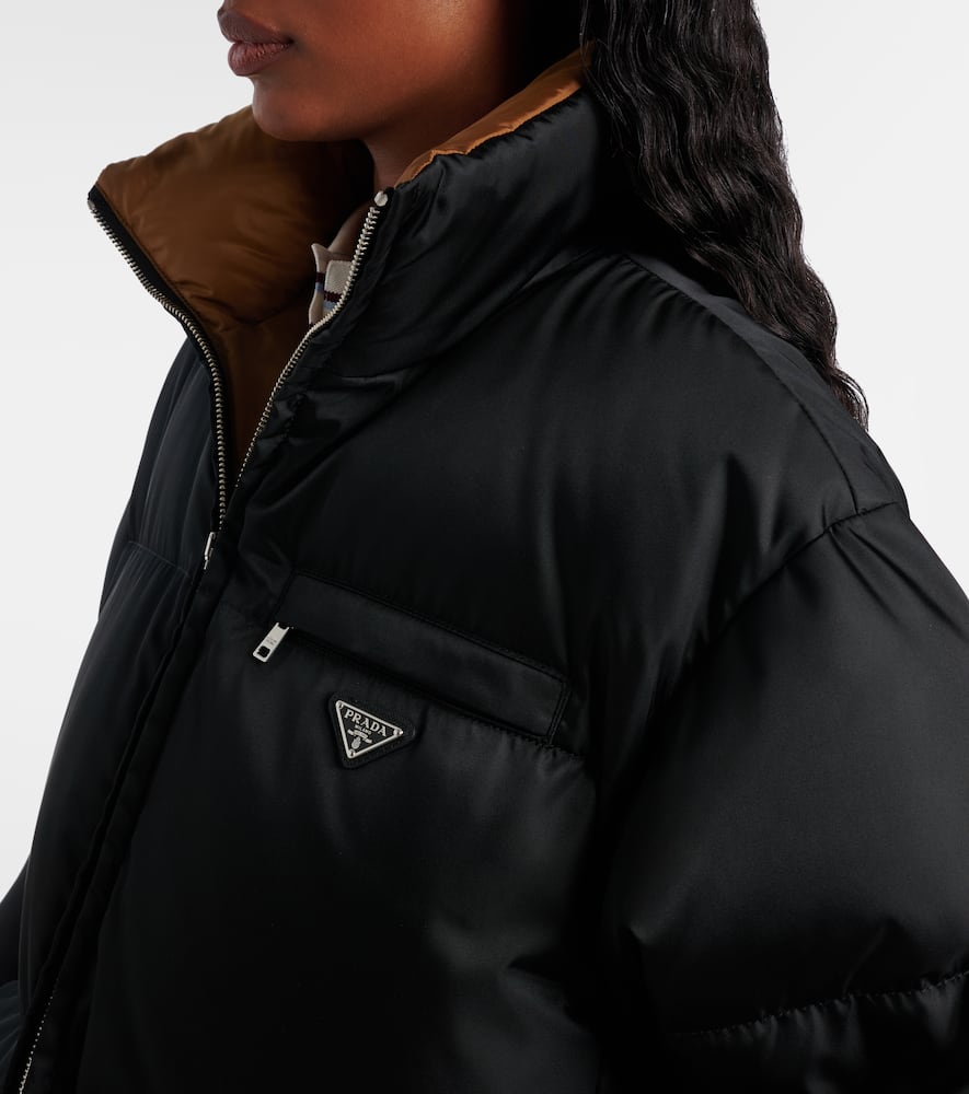 Prada Re-nylon Belted Down Jacket In Black