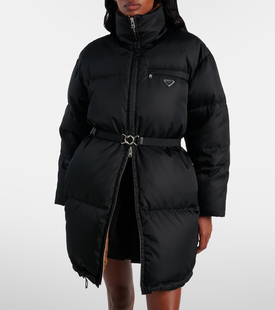 Prada Re-nylon Belted Down Jacket In Black