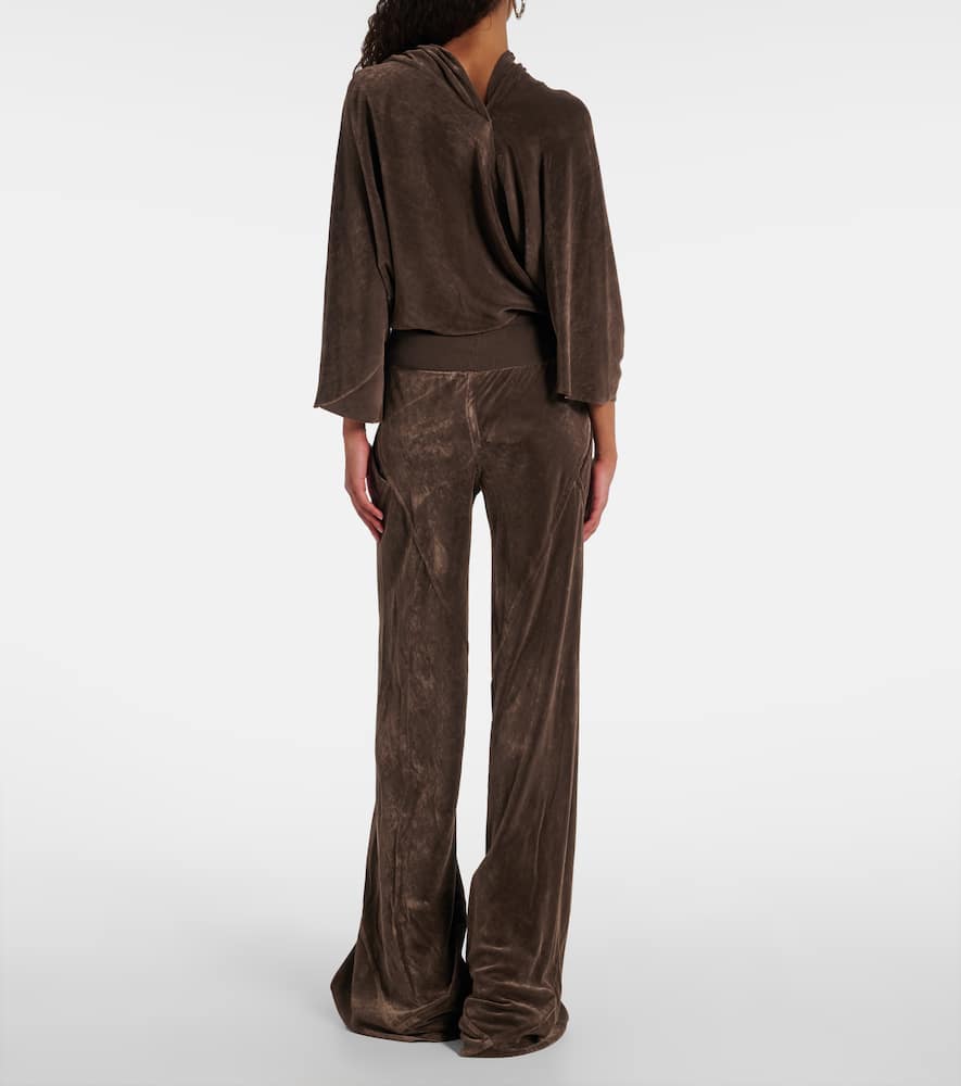 Rick Owens Wide-leg Trousers With Ribbed Waistband In Brown