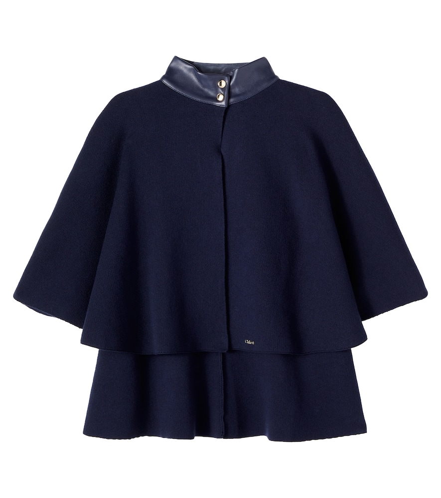 Chloé Kids Cotton And Wool Cape In Blue