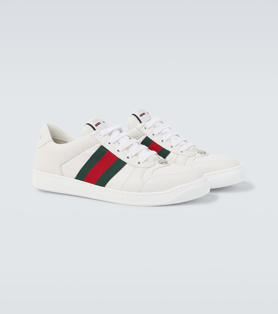 Gucci Screener Debossed Leather Sneakers In White