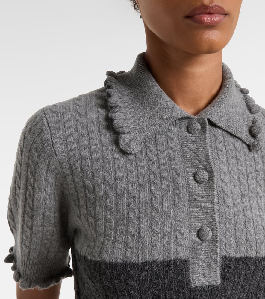Chloé Two-tone Cable-knit Wool And Cashmere-blend Polo Shirt In Gray