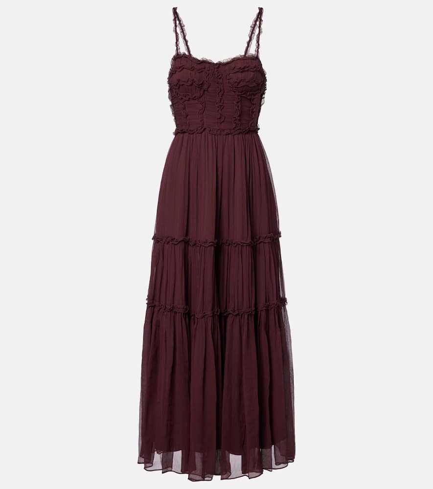 Ulla Johnson Talitha Ruffled Silk Chiffon Midi Dress In Burgundy