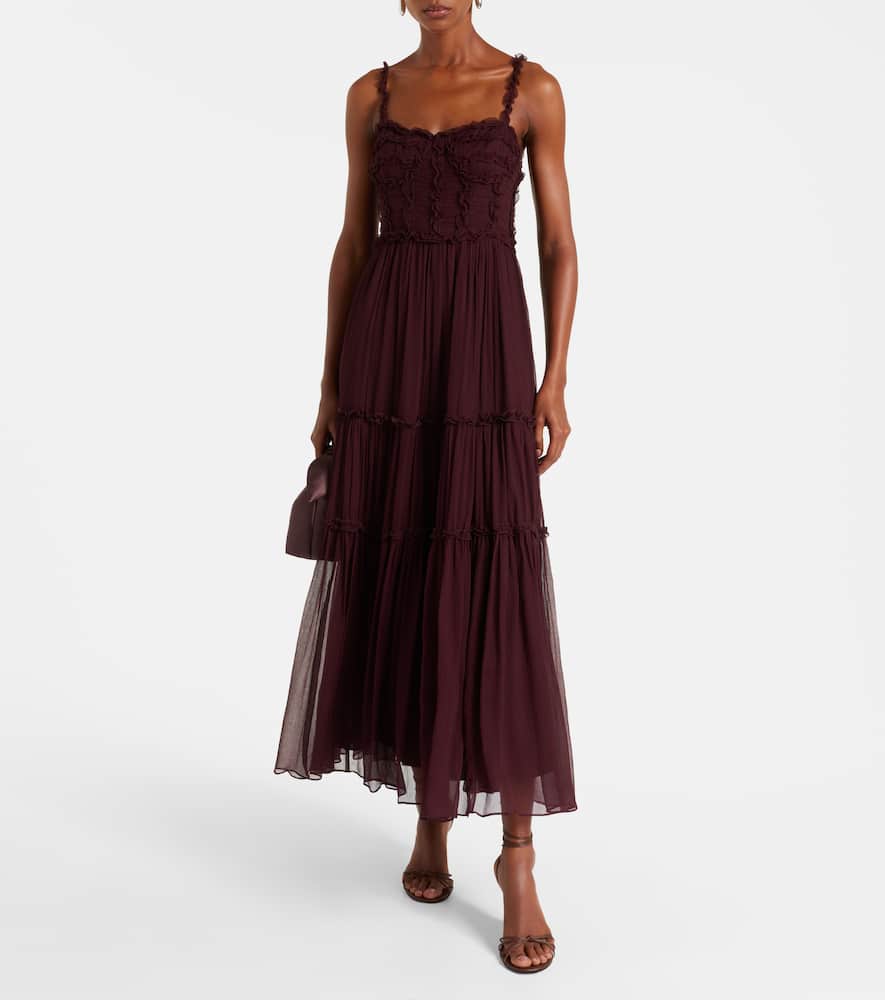 Ulla Johnson Talitha Ruffled Silk Chiffon Midi Dress In Burgundy