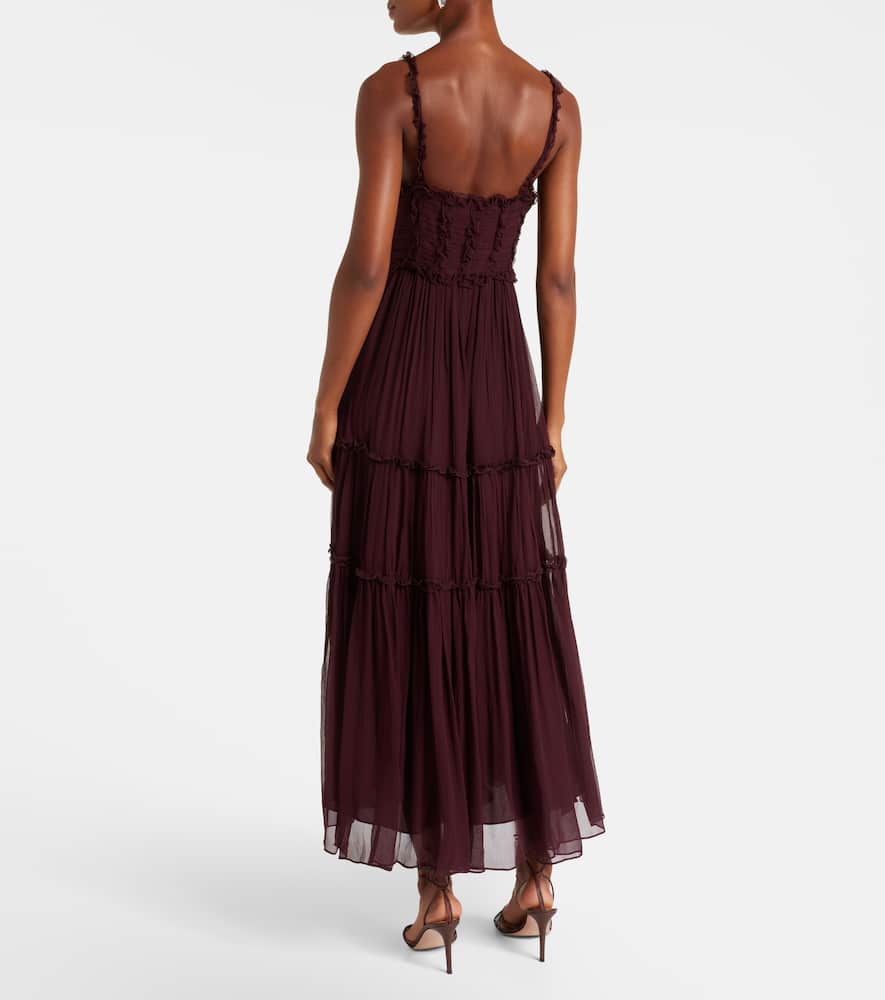 Ulla Johnson Talitha Ruffled Silk Chiffon Midi Dress In Burgundy