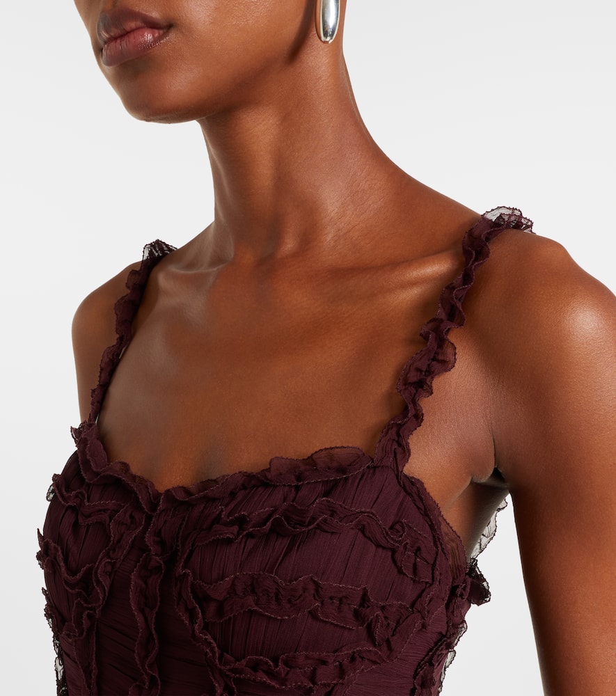 Ulla Johnson Talitha Ruffled Silk Chiffon Midi Dress In Burgundy