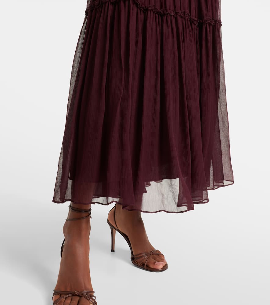 Ulla Johnson Talitha Ruffled Silk Chiffon Midi Dress In Burgundy