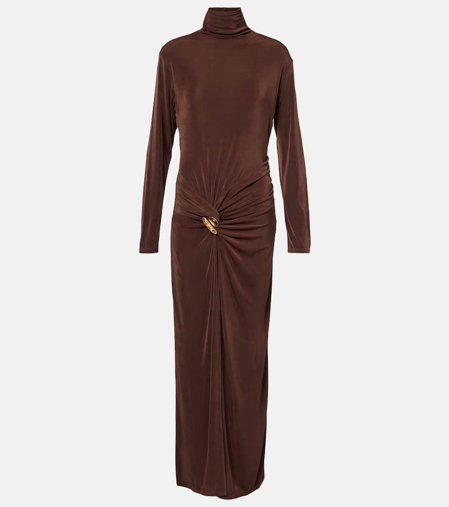 Xu Zhi Gathered Turtleneck Maxi Dress In Brown