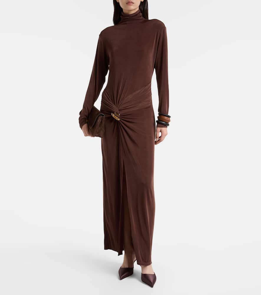 Xu Zhi Gathered Turtleneck Maxi Dress In Brown